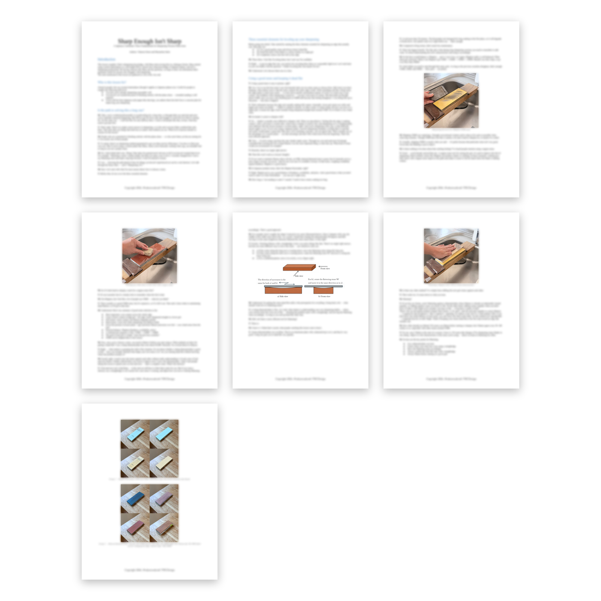 All lesson pages, 1 to 7, text blurred